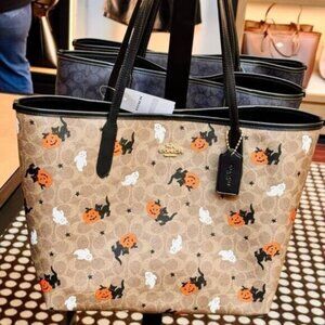 Coach City Tote In Signature Canvas With Halloween Print # CW450